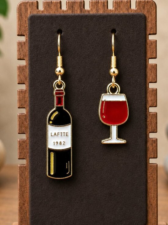 Artisan Jewelry - Wine Bottle and Glass Drop Earrings | Handmade